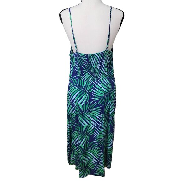 Old Navy Dress Midi Green Blue Palm Leaf Tropical Print Sz M New - Picture 4 of 6